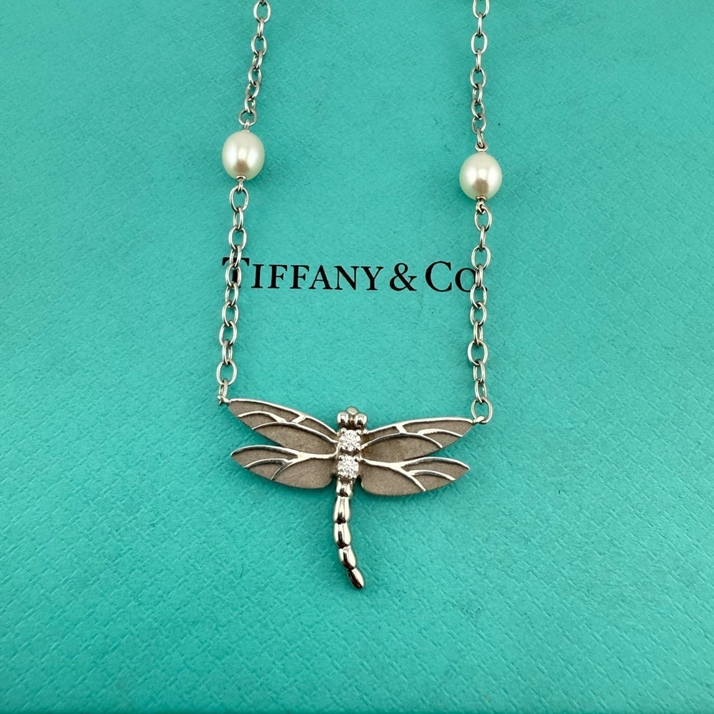 2004 Tiffany & Co. Dragonfly Necklace in 18k with Pearls & Diamonds 18" - Picture 3 of 10